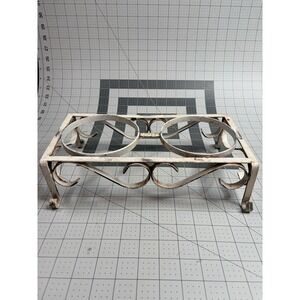 Vintage Cast Wrought Iron Dog Food & Water Bowl Holder Double Ornate